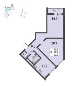 Квартира 63,8 м², 2-комнатная - изображение 1