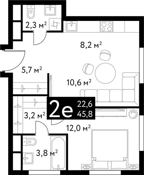 45,8 м², 2-комнатная квартира 33 644 404 ₽ - изображение 1