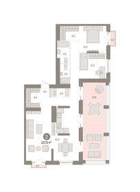 Квартира 127,5 м², 2-комнатная - изображение 1