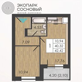 Квартира 42,4 м², 1-комнатная - изображение 1