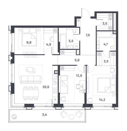 102,6 м², 3-комнатная квартира 49 965 380 ₽ - изображение 14