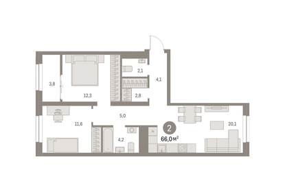 Квартира 66 м², 2-комнатная - изображение 1