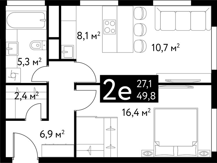 49,8 м², 2-комнатная квартира 33 870 472 ₽ - изображение 23