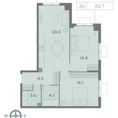 Квартира 66,1 м², 2-комнатная - изображение 2