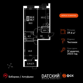 Квартира 59,6 м², 2-комнатная - изображение 1