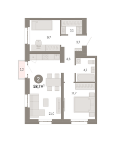 58,7 м², 2-комнатная квартира 19 680 000 ₽ - изображение 88