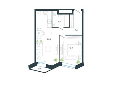 Квартира 45,5 м², 1-комнатные - изображение 1