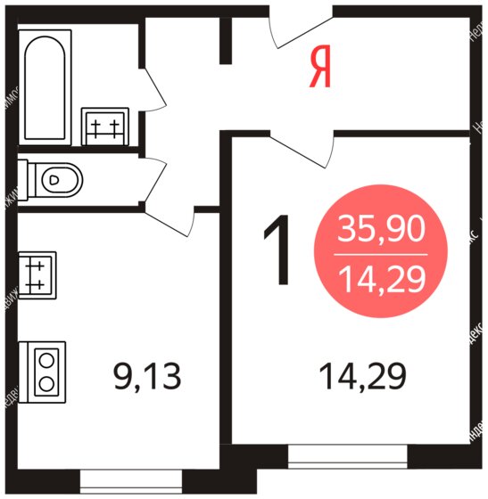 36 м², 1-комнатная квартира 9 700 000 ₽ - изображение 1