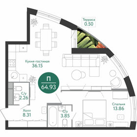 Квартира 63,7 м², 2-комнатная - изображение 1