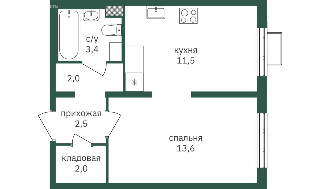 Варианты планировок ЖК «Зеленая вертикаль» - планировка 1