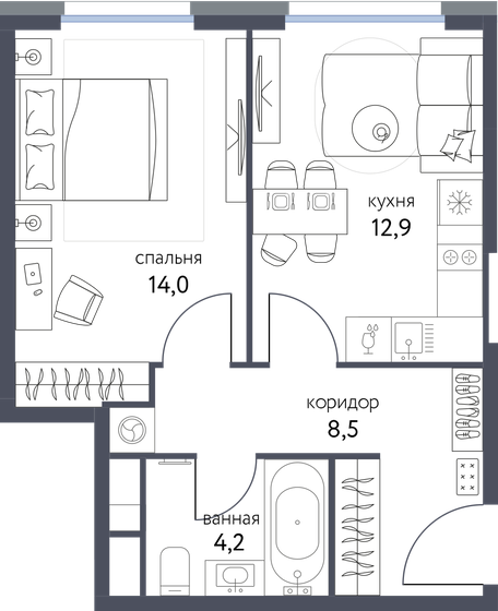 39,6 м², 1-комнатная квартира 15 495 322 ₽ - изображение 19