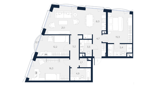 103,7 м², 4-комнатные апартаменты 54 131 400 ₽ - изображение 71