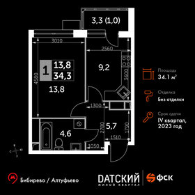 Квартира 34,1 м², 1-комнатная - изображение 1