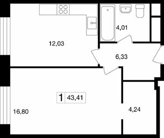 Квартира 43,4 м², 1-комнатная - изображение 1