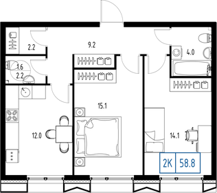 Квартира 58,8 м², 2-комнатная - изображение 2