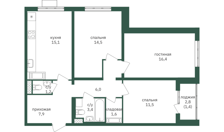79 м², 3-комнатная квартира 22 852 000 ₽ - изображение 39