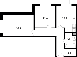 Квартира 57,1 м², 2-комнатная - изображение 1