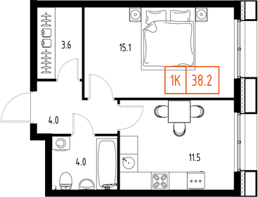 Квартира 38,2 м², 1-комнатная - изображение 2