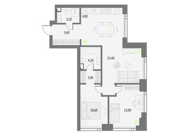 Квартира 69,4 м², 2-комнатная - изображение 1