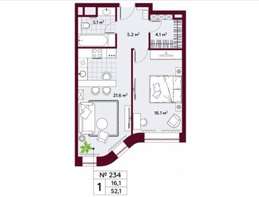Квартира 52,1 м², 1-комнатные - изображение 1
