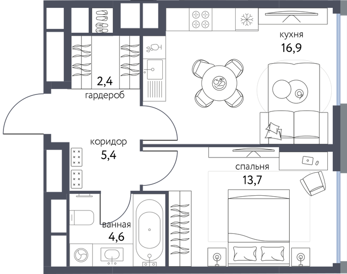 43 м², 1-комнатная квартира 16 660 608 ₽ - изображение 1