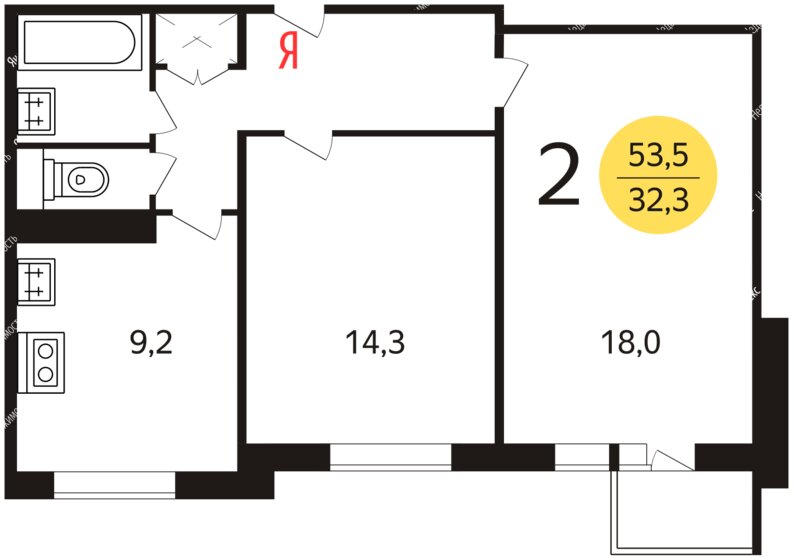 55 м², 2-комнатная квартира 11 900 000 ₽ - изображение 51