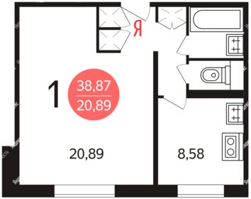 Квартира 38,9 м², 1-комнатная - изображение 5