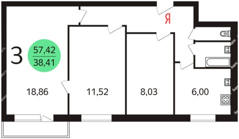 Квартира 61 м², 3-комнатная - изображение 1