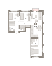 Квартира 80,3 м², 3-комнатная - изображение 1