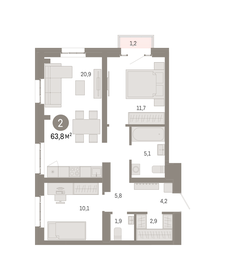 64 м², 2-комнатная квартира 20 820 000 ₽ - изображение 18
