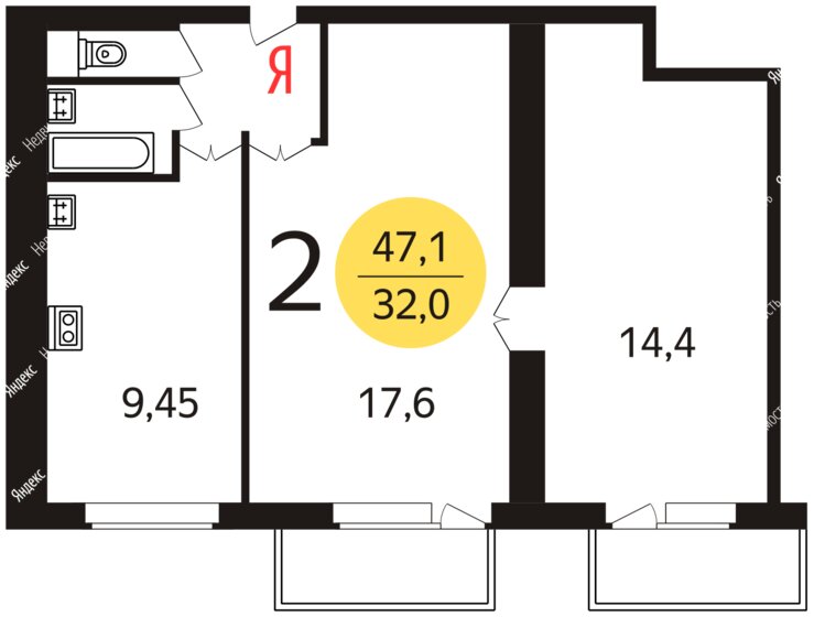48 м², 2-комнатная квартира 10 700 000 ₽ - изображение 1