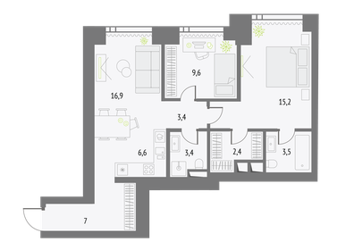 Квартира 68 м², 2-комнатная - изображение 1