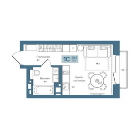 Квартира 28 м², студия - изображение 1