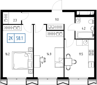 Квартира 58,1 м², 2-комнатная - изображение 2