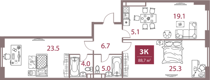 89,3 м², 3-комнатная квартира 53 874 688 ₽ - изображение 77