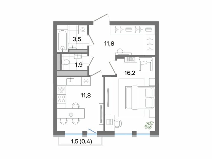 45,5 м², 1-комнатная квартира 9 397 398 ₽ - изображение 1