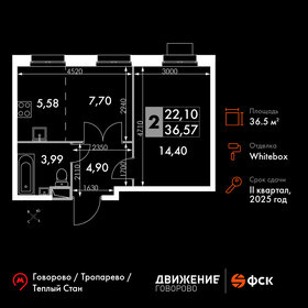 Квартира 36,6 м², 2-комнатные - изображение 1