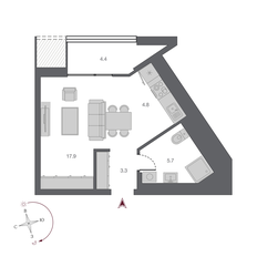 Квартира 33,9 м², студия - изображение 3