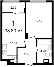 Квартира 39 м², 1-комнатная - изображение 1