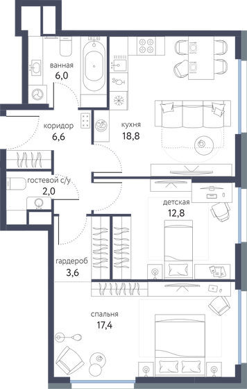 67,2 м², 2-комнатная квартира 22 269 542 ₽ - изображение 19