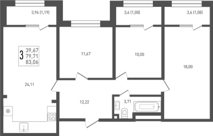 Квартира 83,1 м², 3-комнатная - изображение 1