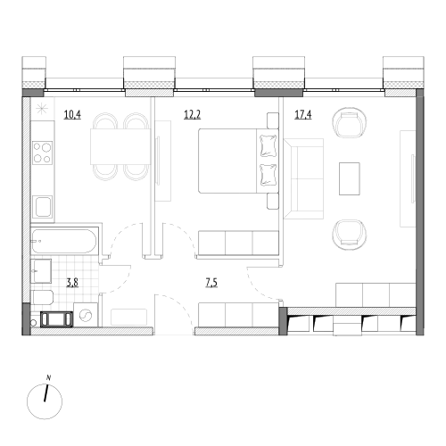 51,3 м², 2-комнатные апартаменты 9 028 800 ₽ - изображение 1