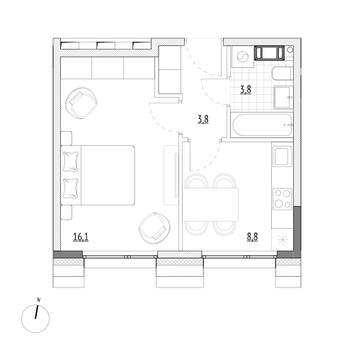 32,5 м², 1-комнатные апартаменты 6 077 500 ₽ - изображение 1