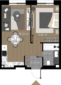 44,7 м², 1-комнатные апартаменты 18 700 000 ₽ - изображение 1