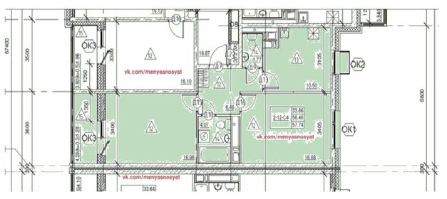 Квартира 57,7 м², 2-комнатная - изображение 1