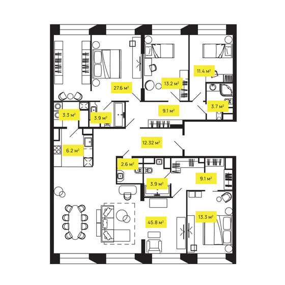 166,6 м², 5-комнатная квартира 91 608 000 ₽ - изображение 1