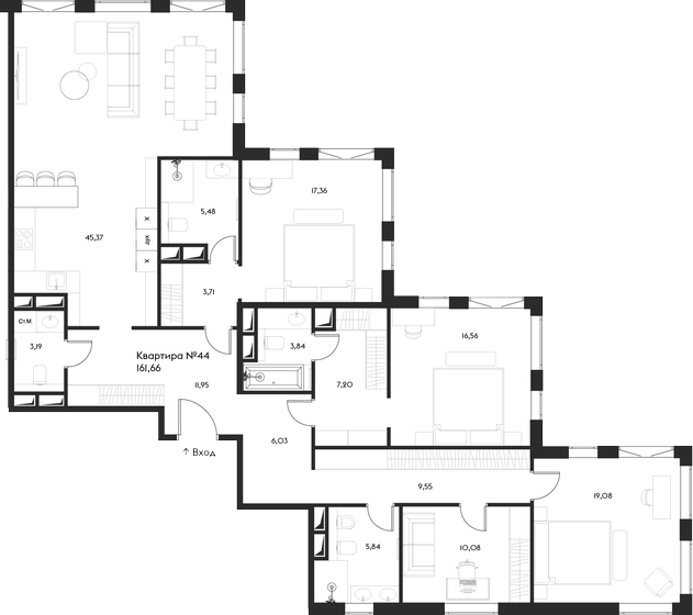 162,3 м², 4-комнатная квартира 186 192 432 ₽ - изображение 1