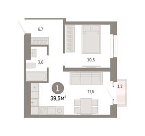 43,8 м², 1-комнатная квартира 16 928 524 ₽ - изображение 13