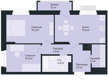 61,1 м², 2-комнатная квартира 14 969 500 ₽ - изображение 23