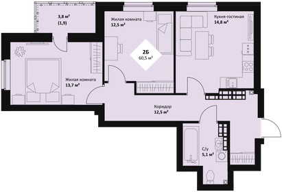 Квартира 60,5 м², 2-комнатная - изображение 1